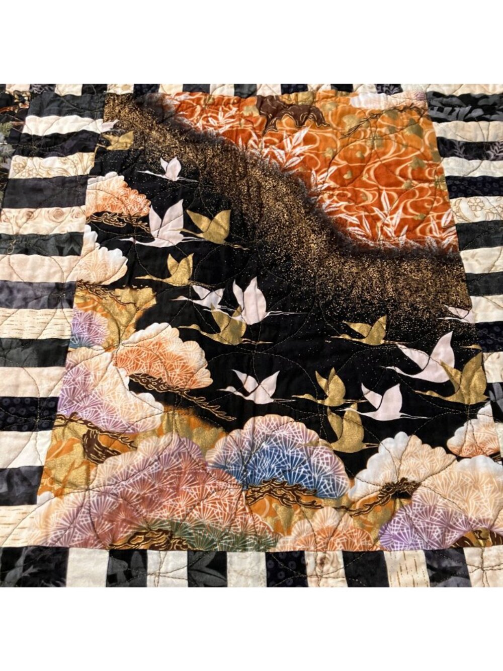 Peggy Taylor 2008 Kite Tails Over Japan Geisha Quilt Blanket 52" x 64" AN NWOT - Picture 6 of 12